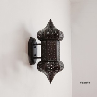 外贸出口摩洛哥全铜美式法式复古黑色壁灯客厅卧室床头灯雕花镂空