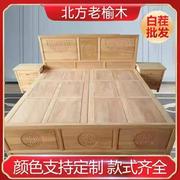 北方老榆木床元宝床祥云实木床，储物箱体床榫卯，结构简约风格中式床