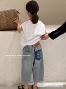 韩国高端牛仔裤23年夏男童(夏男童)超薄巨软牛仔，7分裤女孩个性百搭裤