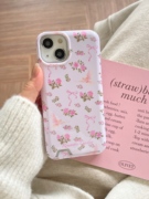 创意粉色玫瑰花鸽子卡包适用iphone15Promax手机壳苹果14pro带链条12女13pro菲林防摔手机套