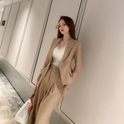 韩版英伦小西装修身外套女套装，职业御姐范时尚(范时尚)阔腿裤两件套秋季