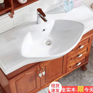 落地式实木浴室柜组合面盆，洗手欧式现代简约洗漱台橡木整体卫生间