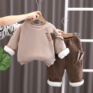 婴儿衣服男童冬季韩版加绒加厚保暖一周岁男宝宝休闲长袖卫衣套装