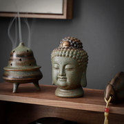 中式禅意茶台陶瓷小佛头，家居客厅摆件茶盘，茶几茶玩茶道装饰品