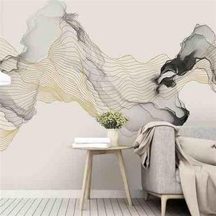 2019电视背景墙中式轻奢抽象线条，壁纸客厅壁画大气，3d无缝整张壁布