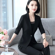 黑色七分袖西装女外套，时尚气质职业装，工作服女装套装夏季中袖女装