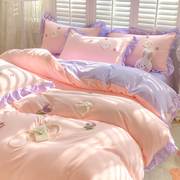 郁金香纯棉床单四件套全棉刺绣被套少女心被罩床罩床笠款床上用品