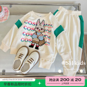 女童卫衣套装春季2023洋气宝宝卡通兔子，韩版休闲运动服两件套