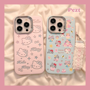 粉色韩系可爱hellokitty适用苹果14手机壳少女，心iphone15promax网红13pro防摔12硅胶14pro镭射11女13全包