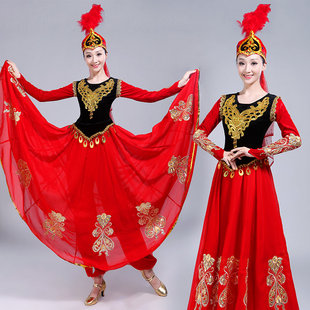 2023新疆舞蹈服装演出服民族风大摆裙维吾尔族表演成人长裙女