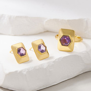 s925银菱形切面紫水晶，戒指女法式气质优雅方戒轻奢时尚可调节指环