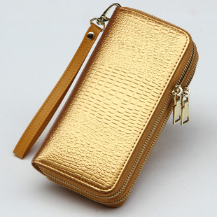 金黄色招财钱包女长款大容量多功能双拉链钱夹皮夹，手拿小包高级感