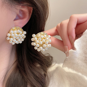 珍珠蒲公英造型耳钉欧美流行饰品小众设计高级感气质优雅轻奢耳饰