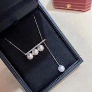 DIY配件天然珍珠S925纯银锆石经典平衡四珠套链项链托配8mm圆珠