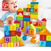 Hape80粒积木玩具木头益智启蒙桶装婴儿宝宝儿童可啃咬大颗粒木质