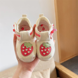草莓鞋女宝宝帆布鞋包头凉鞋，春夏透气女童，单鞋小童学步鞋防滑软底