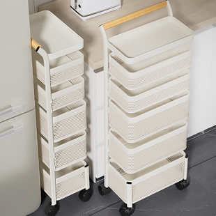 不锈钢厨房置物架落地夹缝柜多层冰箱小推车卫生间超窄移动收纳架