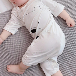 宝宝恐龙睡衣莫代尔夏季薄款短袖长裤连体睡袋婴儿夏装男儿童空调