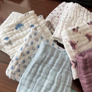 纯棉有机棉活性印染六层纱布小宝宝婴儿宝贝卡通口水巾小方巾手帕