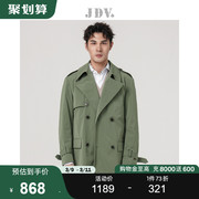 JDV男装春夏商场同款绿色翻领双排扣中长风衣休闲外套SCW3322