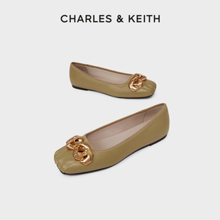 charles&keith女鞋，ck1-70380914女士气质通勤粗金属链平跟单鞋