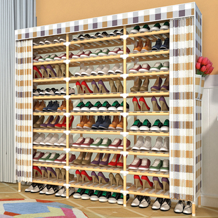 简易鞋架家用门口省空间经济型防尘布鞋柜(布鞋柜)实木置物架多功能鞋架子