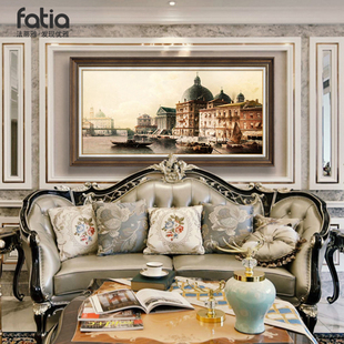 威尼斯建筑客厅装饰画美式沙发背景墙挂画高档壁画欧式复古油画