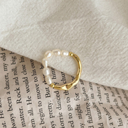 天然珍珠戒指女小众设计复古金色食指戒2024时尚个性独特指环