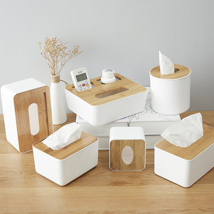 日式竹木纸巾盒创意，简约客厅家用抽纸盒餐巾盒，遥控器收纳盒卷纸盒