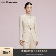 La Koradior拉珂蒂2023时尚米色单排扣修身羊毛中长款西装女