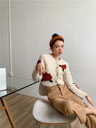 设计19针织外套女秋冬 重工手工刺绣花外套