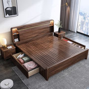 胡桃木实木床双人床2米x2米2大床200×220乘两米二床主卧红色#20