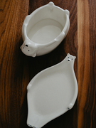 泽滕家日式陶瓷碗盘可爱小熊碗椭圆盘沙拉碗餐具，套装面碗饭碗汤碗
