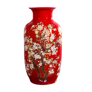 景德镇陶瓷器中国红色，大高花瓶摆件客厅插花中式工艺装饰品落