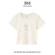 BM Fashion 夏季美式水手天使印花短袖上衣bm百搭高腰纯棉内搭T恤