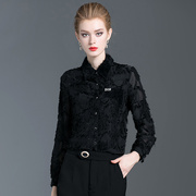 黑色衬衫女时尚洋气，小衫2023雪纺春季上衣，打底宽松长袖衬衣女