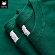 纯棉短袖t恤男潮牌大码宽松重磅美式深绿色半袖男士夏季纯色体恤