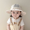 韩版可爱小熊儿童帽子夏季透气网眼，大檐遮阳帽男女宝宝出游渔夫帽