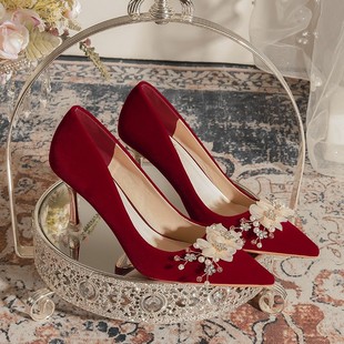 小众婚鞋新娘鞋，2023年红色高跟鞋秀禾结婚鞋婚纱两穿不累脚