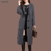 带帽长款羊毛针织开衫加厚秋冬大码粗毛线外套纯色宽松过膝女装潮