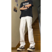 cleanfit白色弹力牛仔裤男款，美式高街vibe裤子，弹力窄版高腰直筒裤