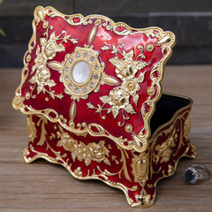欧式复古玫瑰花首饰包装盒锌合金家居桌面收纳盒金色镶钻中小