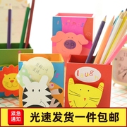 韩国文具 可爱卡通动物收纳盒 创意多功能木质笔筒 桌面笔桶批 发