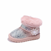 女童雪地靴2024冬季儿童大棉鞋宝宝靴子，小女孩花朵加绒保暖鞋