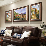 现代美式客厅装饰画三联大气风景油画欧式壁画轻奢沙发背景墙挂画