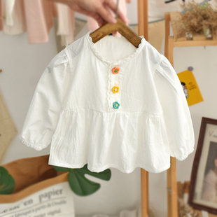 宝宝娃娃衫春装2024女童衬衫，洋气时髦秋韩范长袖(范，长袖)婴儿韩版小衫