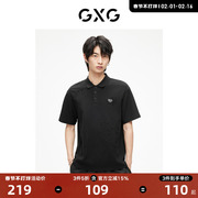 GXG男装 黑色水波纹面料趣味刺绣短袖翻领POLO衫 2023年夏季