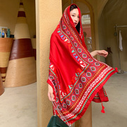 民族风披肩围巾两用海边防晒沙滩丝巾红色超大纱巾女沙漠旅游拍照