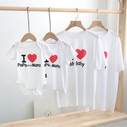 韩风二胎亲子装爱心百天婴儿拍照BABY一家三口纪念亲子装短袖T恤