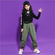 定制女童街舞套装潮上衣工装裤hiphop衣服韩版儿童爵士舞演出服装